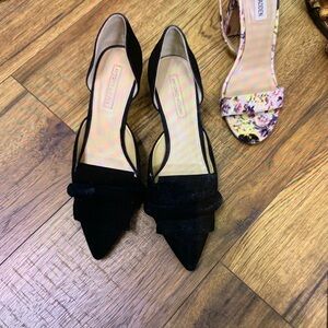 ANTONIO MELANI Black Pointed D'Orsay Flats with Bow Accent